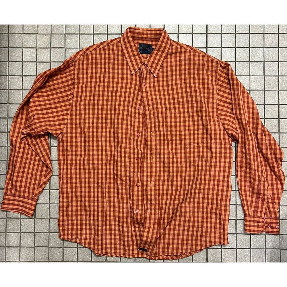 Indigo Palms By Tommy Bahama Linen Shirt Mens Large Red/Orange Plaid Button Up